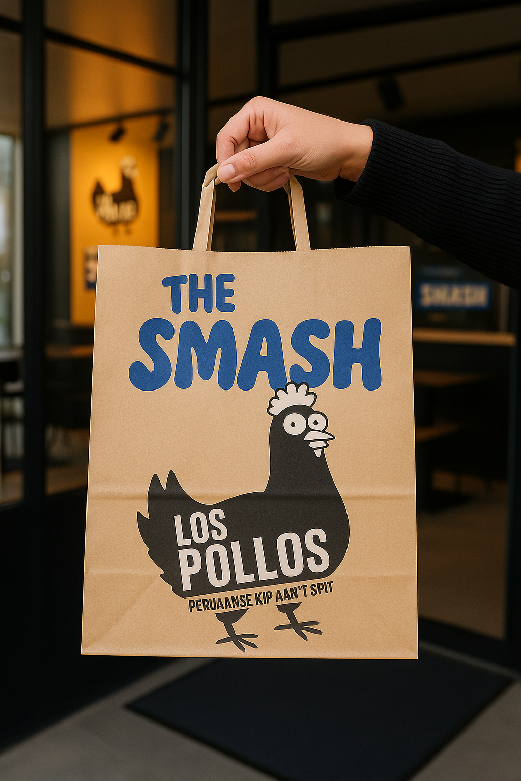 Los Pollos & The Smash branded takeaway bag